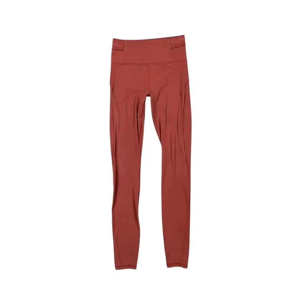 Athleta Tights Womens S Small Brick Red Aura Heel Stretch Mesh Panel Workout